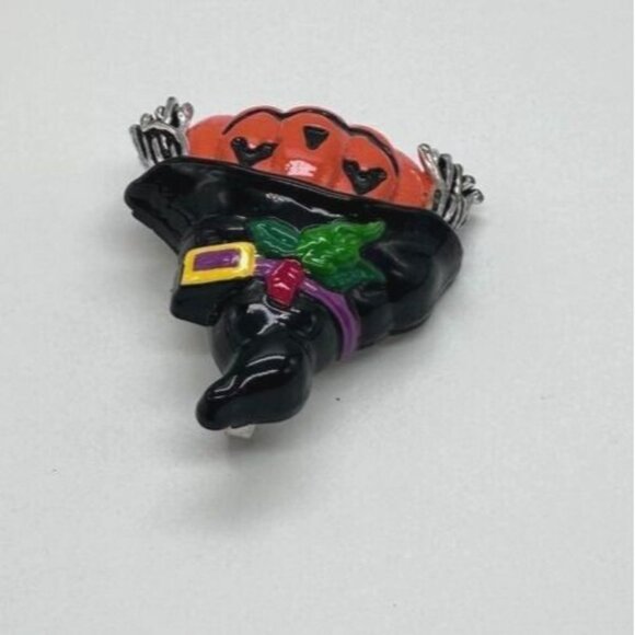 BEST Jack O Lantern Pumpkin Brooch Pierced Earrings Set Enamel Halloween Witch - Picture 4 of 14